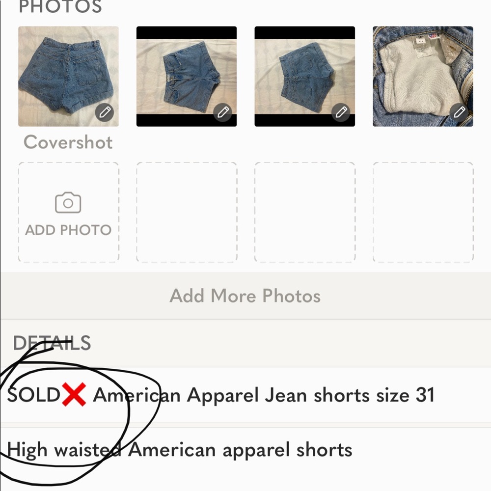 SOLD❌ American Apparel Jean shorts size 31